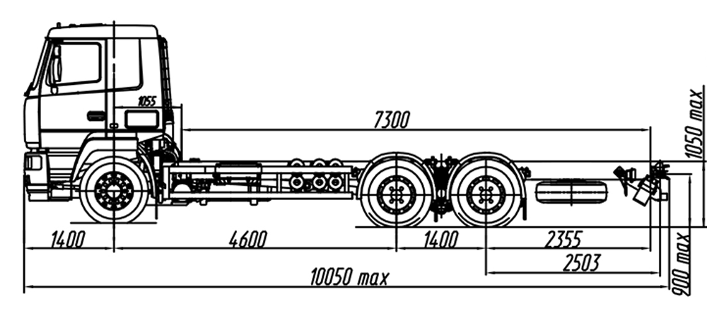 Массо-габаритный чертеж шасси МАЗ